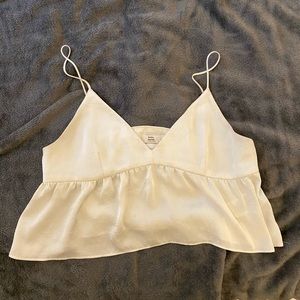 Aritzia satin peplum crop top